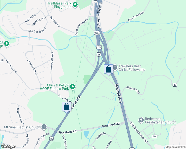 map of restaurants, bars, coffee shops, grocery stores, and more near 1039 West Duncan Road in Greenville