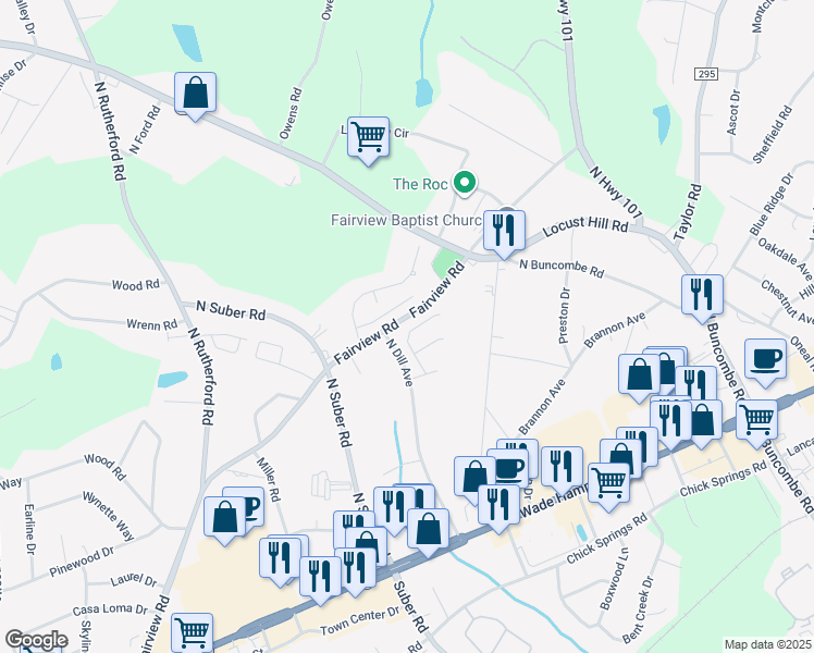 map of restaurants, bars, coffee shops, grocery stores, and more near 109 Steepleview Court in Greer