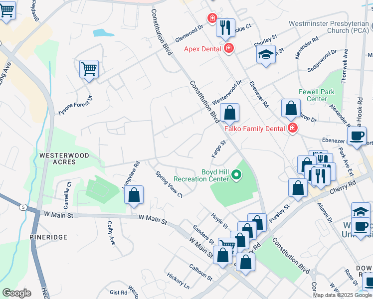 map of restaurants, bars, coffee shops, grocery stores, and more near 354 Hancock Union Lane in Rock Hill