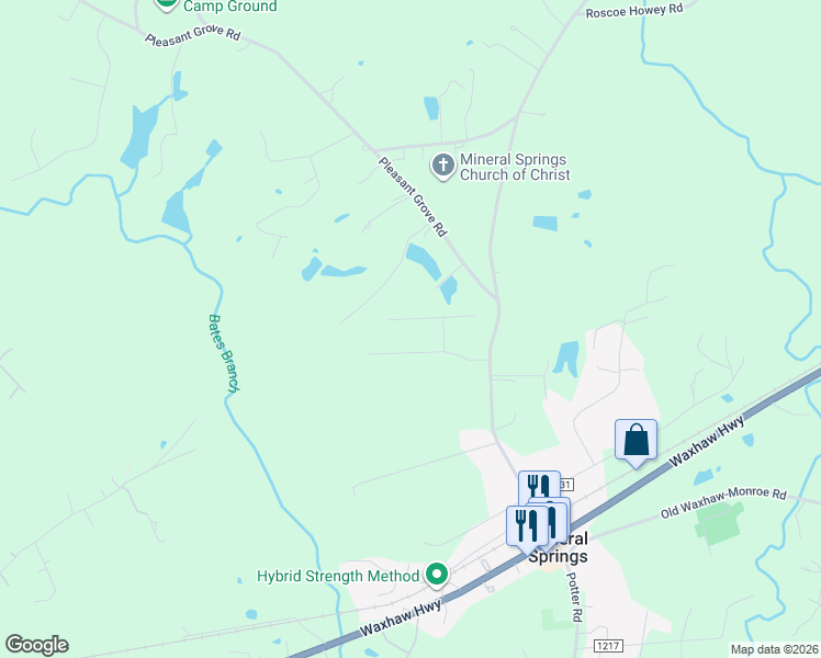 map of restaurants, bars, coffee shops, grocery stores, and more near 6010 Bryant Lane in Waxhaw