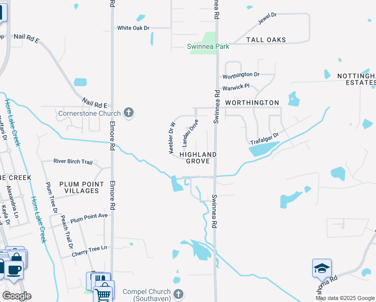 map of restaurants, bars, coffee shops, grocery stores, and more near 5790 Landau Drive in Southaven