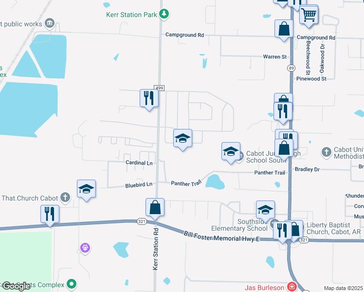 map of restaurants, bars, coffee shops, grocery stores, and more near 21 Talladega Loop in Cabot