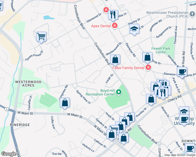 map of restaurants, bars, coffee shops, grocery stores, and more near 321 Hancock Union Lane in Rock Hill