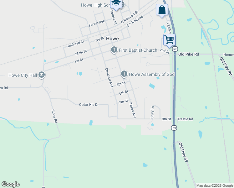 map of restaurants, bars, coffee shops, grocery stores, and more near 21406 6th Street in Howe
