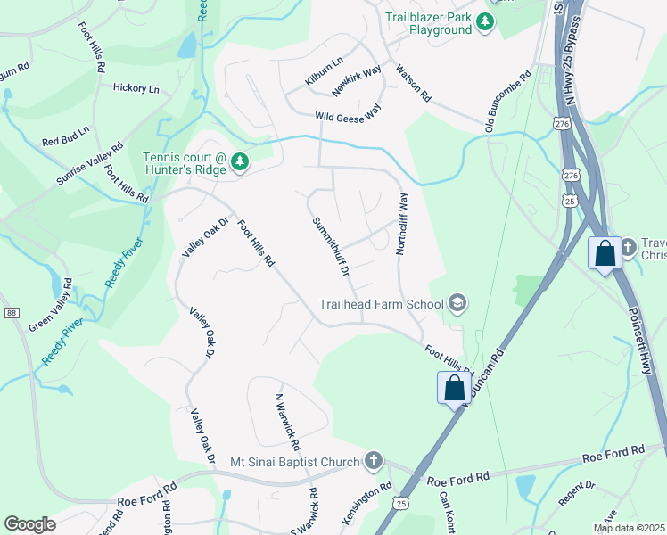 map of restaurants, bars, coffee shops, grocery stores, and more near 405 Summitbluff Drive in Greenville