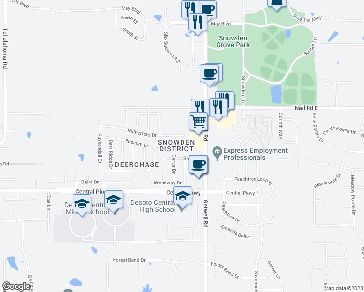 map of restaurants, bars, coffee shops, grocery stores, and more near 5803 Nichols Drive in Southaven