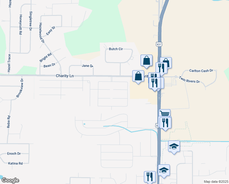 map of restaurants, bars, coffee shops, grocery stores, and more near 116 Hank Court in Hazel Green