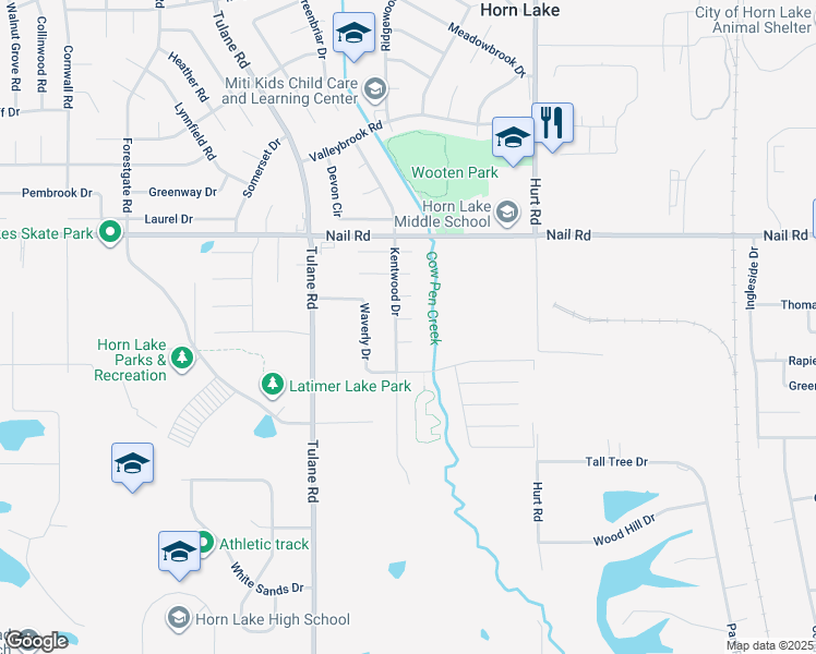 map of restaurants, bars, coffee shops, grocery stores, and more near 2755 Hampden Cove in Horn Lake