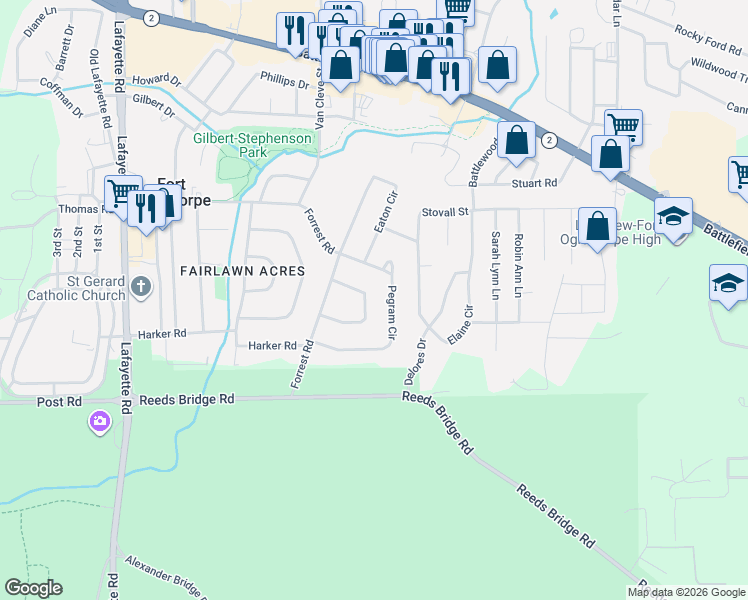 map of restaurants, bars, coffee shops, grocery stores, and more near 9 Morgan Circle in Fort Oglethorpe