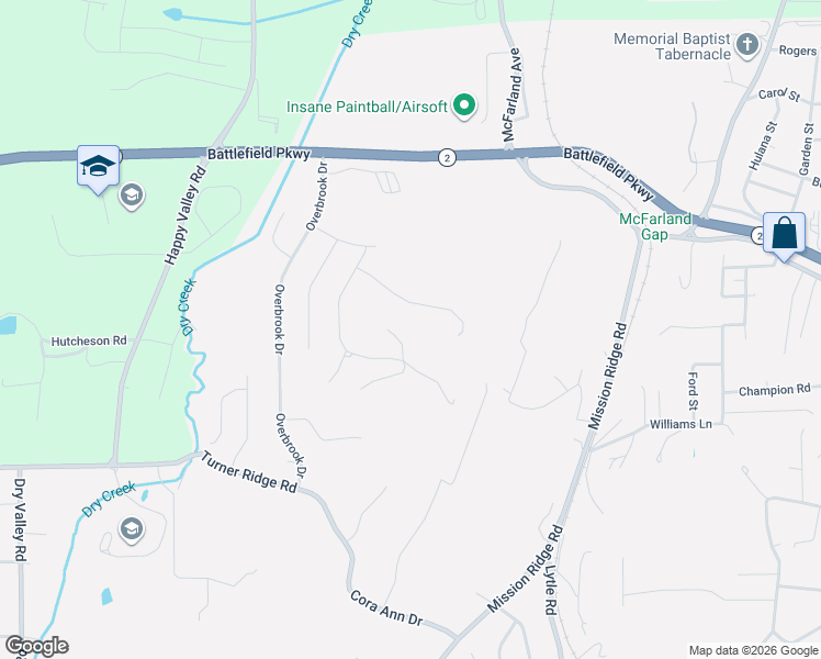 map of restaurants, bars, coffee shops, grocery stores, and more near 5024 Dellwood Drive in Rossville