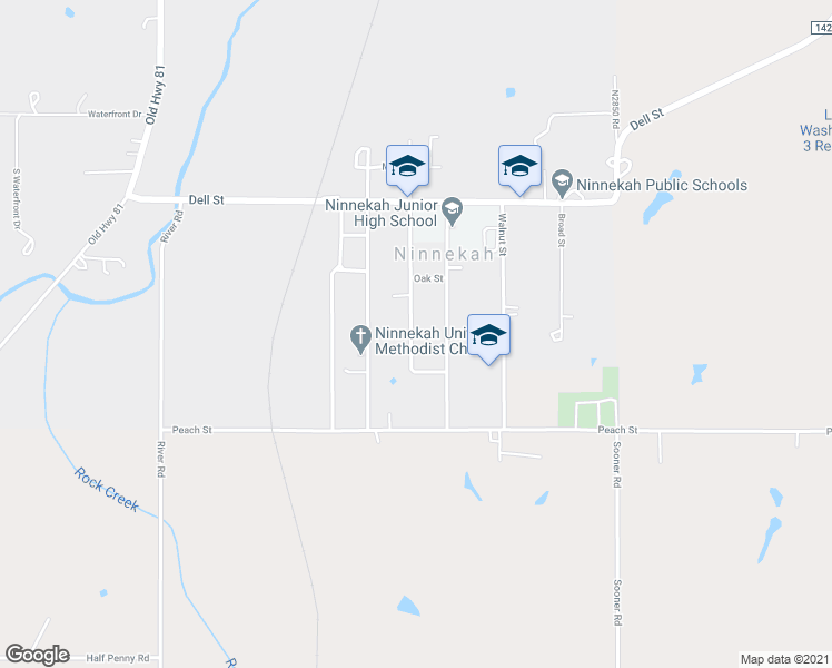 map of restaurants, bars, coffee shops, grocery stores, and more near 1109 High Street in Ninnekah