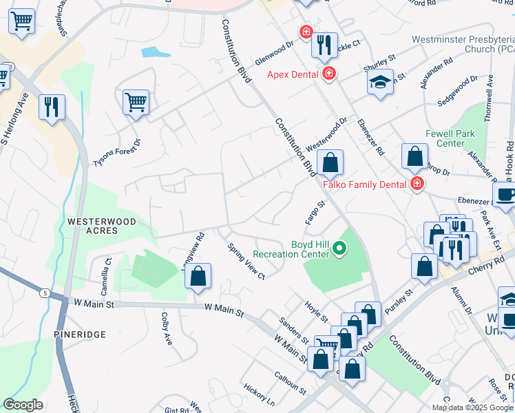 map of restaurants, bars, coffee shops, grocery stores, and more near 1085 Constitution Park Boulevard in Rock Hill