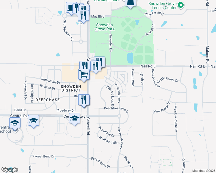 map of restaurants, bars, coffee shops, grocery stores, and more near 5836 Bedford Loop East in Southaven