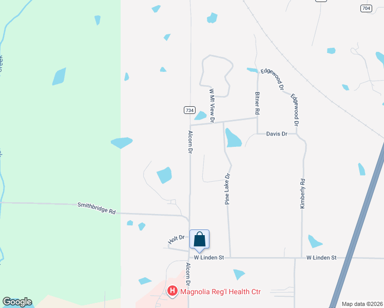 map of restaurants, bars, coffee shops, grocery stores, and more near 1801 Alcorn Drive in Corinth