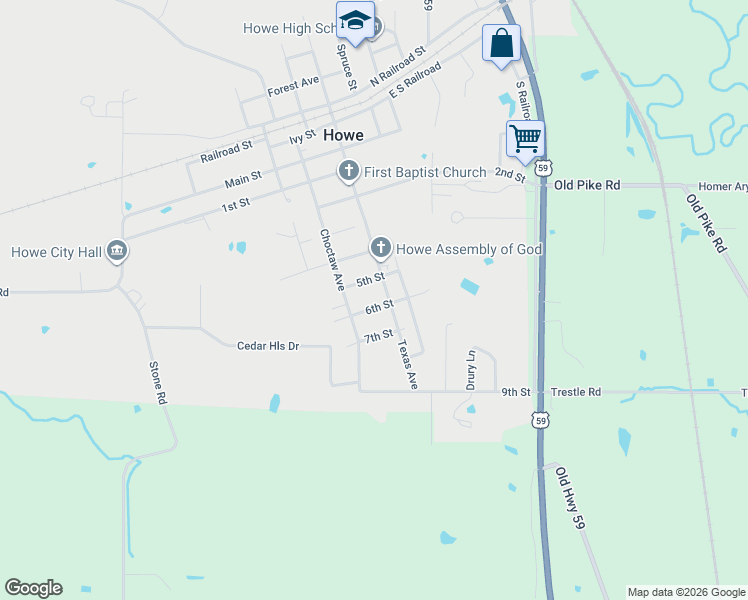 map of restaurants, bars, coffee shops, grocery stores, and more near 21406 6th Street in Howe
