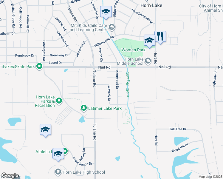 map of restaurants, bars, coffee shops, grocery stores, and more near 5910 Waverly Drive in Horn Lake