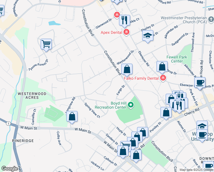 map of restaurants, bars, coffee shops, grocery stores, and more near 300 Hancock Union Lane in Rock Hill