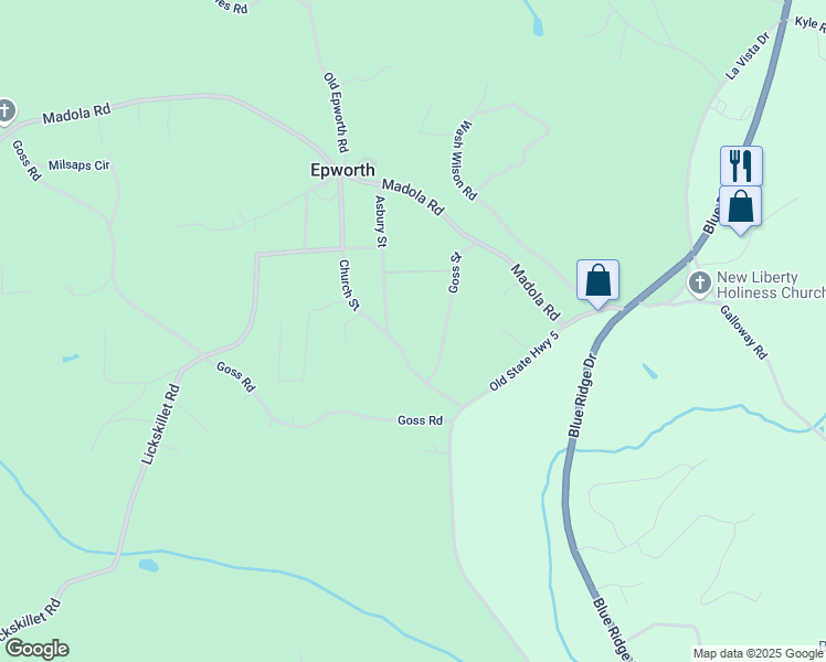 map of restaurants, bars, coffee shops, grocery stores, and more near 210 Church Street in Epworth