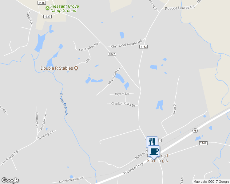 map of restaurants, bars, coffee shops, grocery stores, and more near 6010 Bryant Lane in Waxhaw