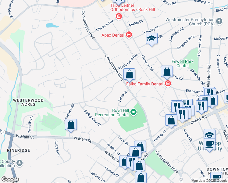 map of restaurants, bars, coffee shops, grocery stores, and more near 273 Hancock Union Lane in Rock Hill