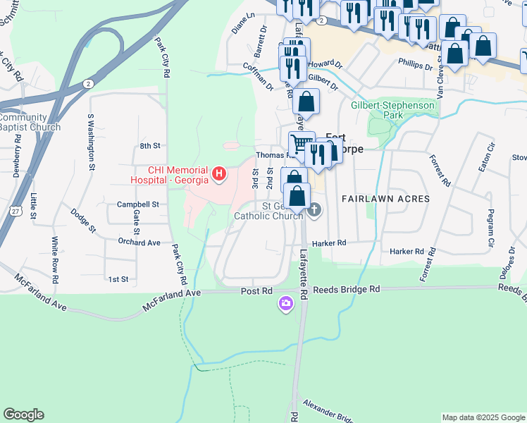 map of restaurants, bars, coffee shops, grocery stores, and more near 425 Barnhardt Circle in Fort Oglethorpe