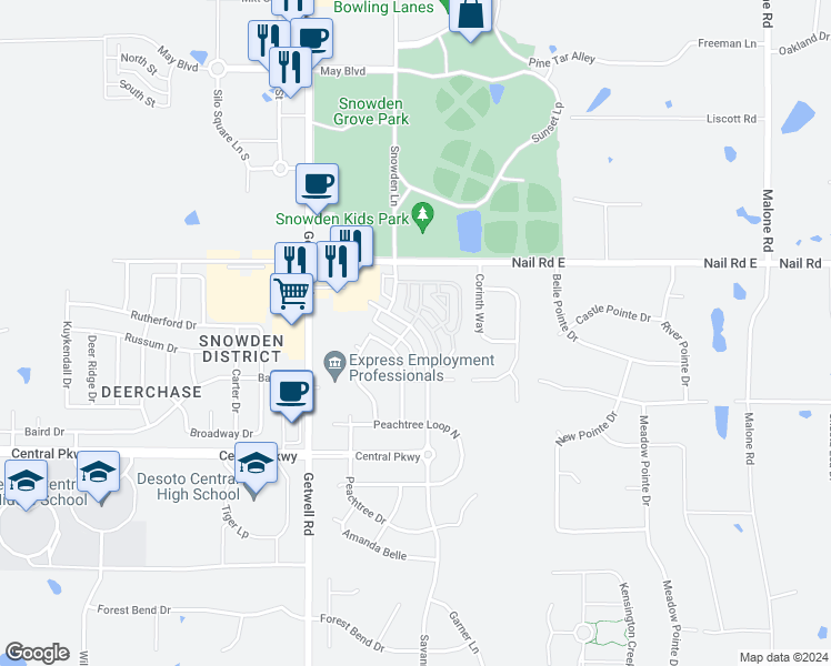 map of restaurants, bars, coffee shops, grocery stores, and more near 5853 Savannah Parkway in Southaven