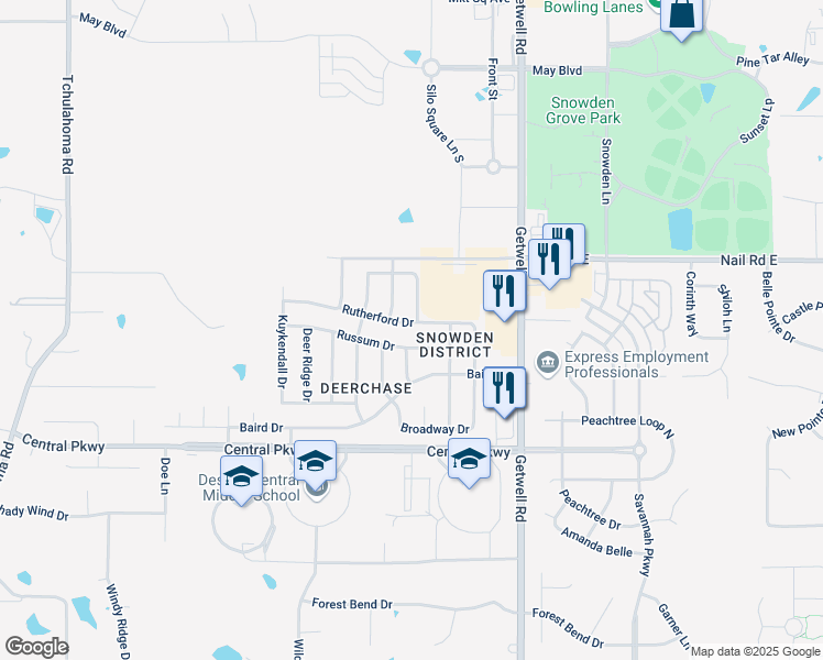 map of restaurants, bars, coffee shops, grocery stores, and more near 2765 Rutherford Drive in Southaven
