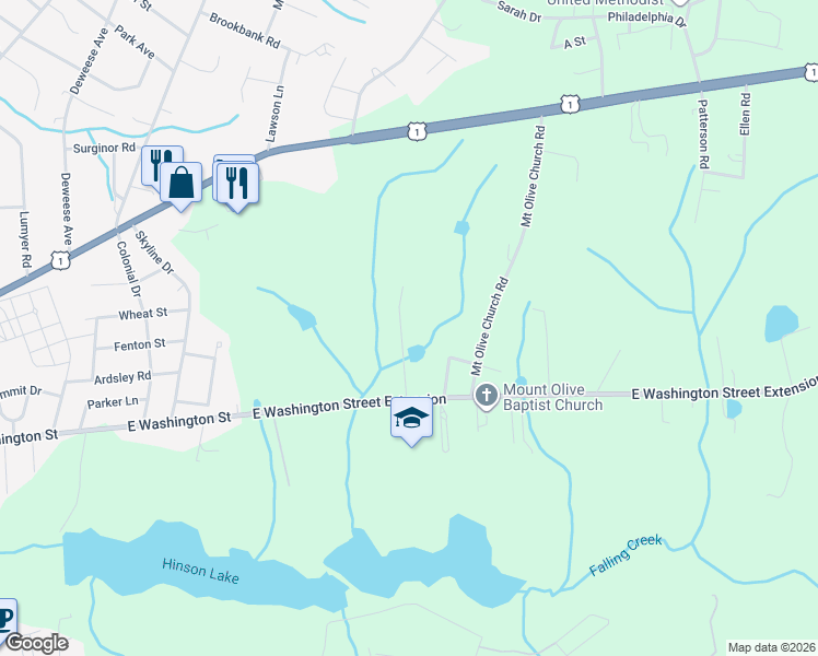 map of restaurants, bars, coffee shops, grocery stores, and more near 132 Memory Lane in Rockingham