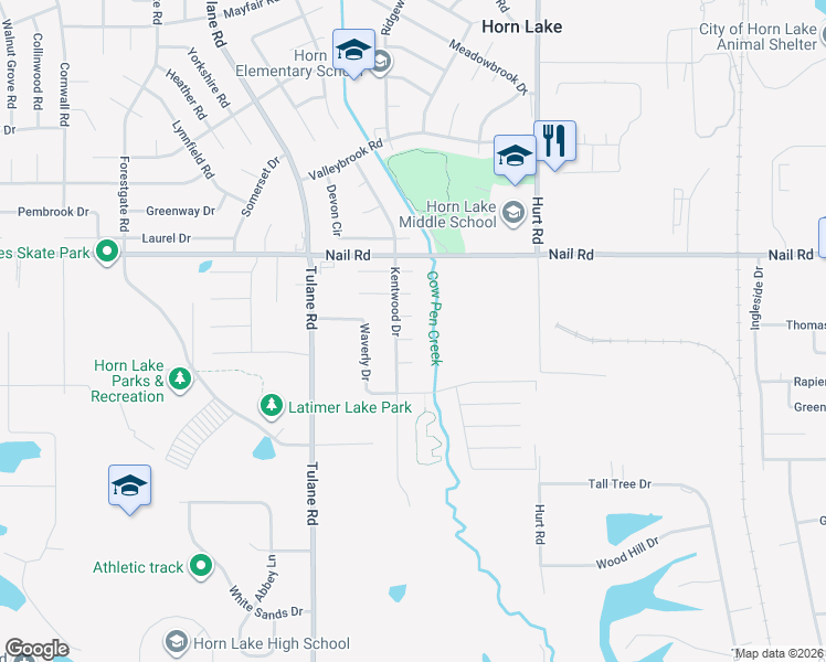 map of restaurants, bars, coffee shops, grocery stores, and more near 2730 Hampden Cove in Horn Lake