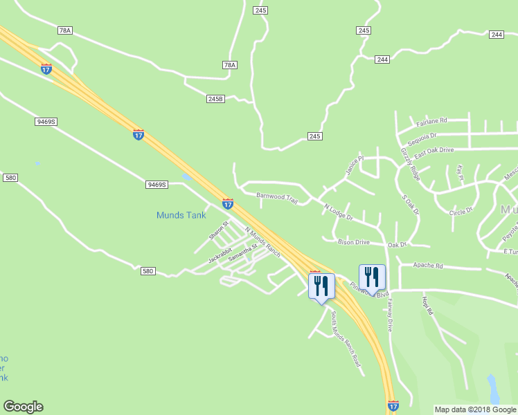 map of restaurants, bars, coffee shops, grocery stores, and more near 17410 Mountainside Place in Sedona