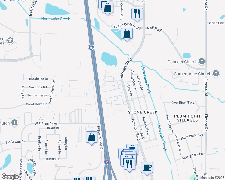 map of restaurants, bars, coffee shops, grocery stores, and more near 5905 Airways Boulevard in Southaven