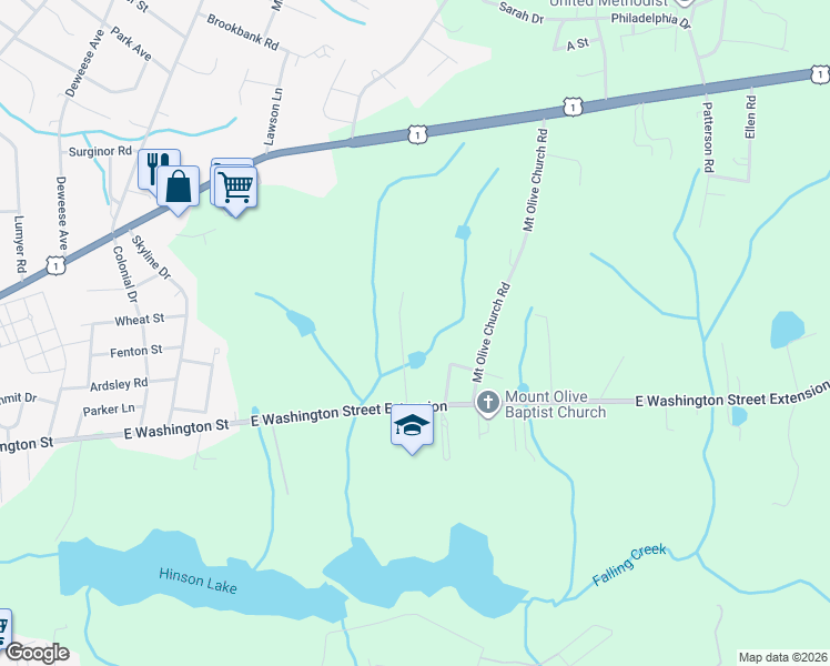 map of restaurants, bars, coffee shops, grocery stores, and more near 132 Memory Lane in Rockingham