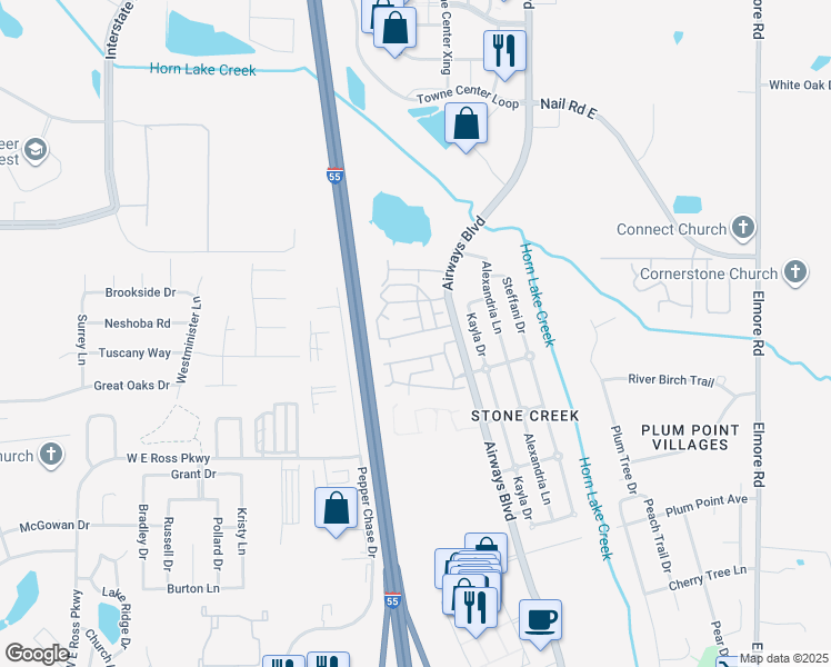 map of restaurants, bars, coffee shops, grocery stores, and more near 5905 Airways Boulevard in Southaven