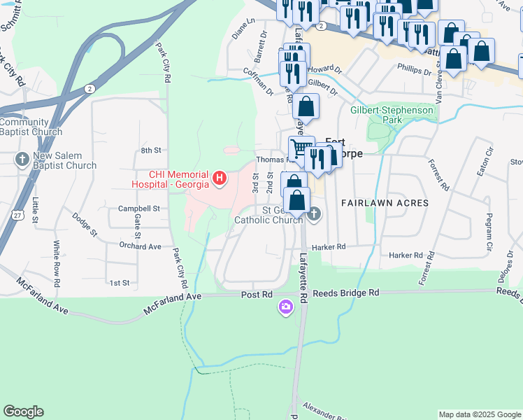 map of restaurants, bars, coffee shops, grocery stores, and more near 403 Barnhardt Circle in Fort Oglethorpe