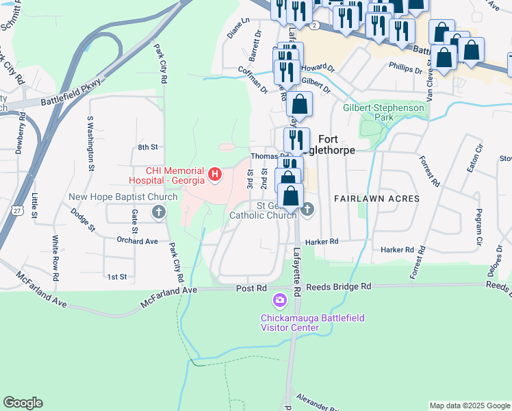 map of restaurants, bars, coffee shops, grocery stores, and more near 403 Barnhardt Circle in Fort Oglethorpe