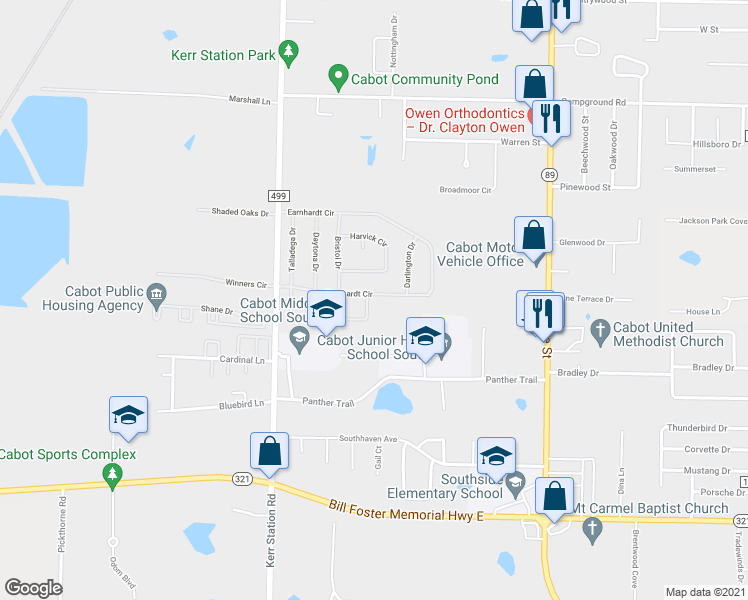 map of restaurants, bars, coffee shops, grocery stores, and more near 41 Talladega Loop in Cabot