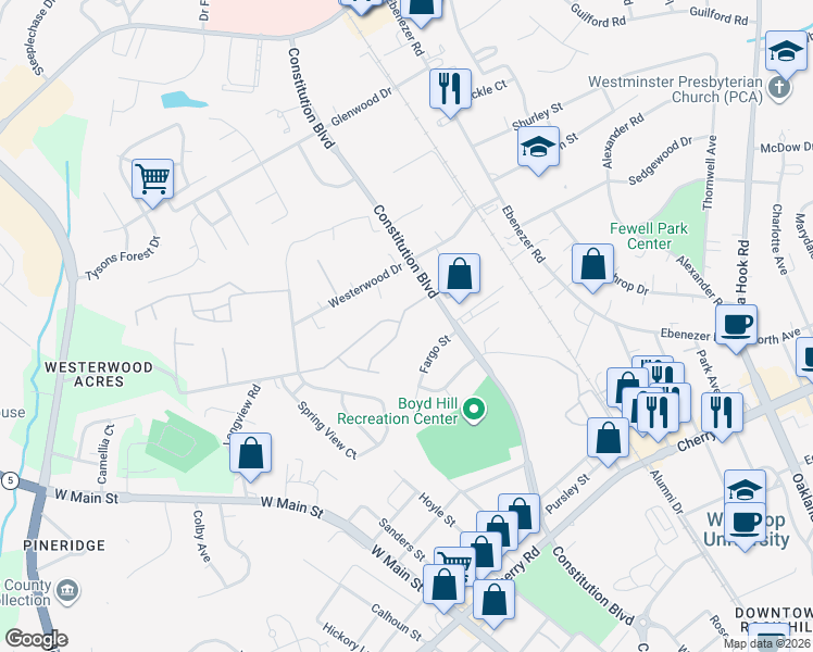 map of restaurants, bars, coffee shops, grocery stores, and more near 273 Hancock Union Lane in Rock Hill