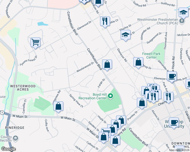 map of restaurants, bars, coffee shops, grocery stores, and more near 273 Hancock Union Lane in Rock Hill