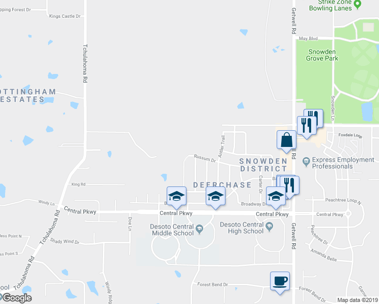 map of restaurants, bars, coffee shops, grocery stores, and more near 2508 Russum Drive in Southaven