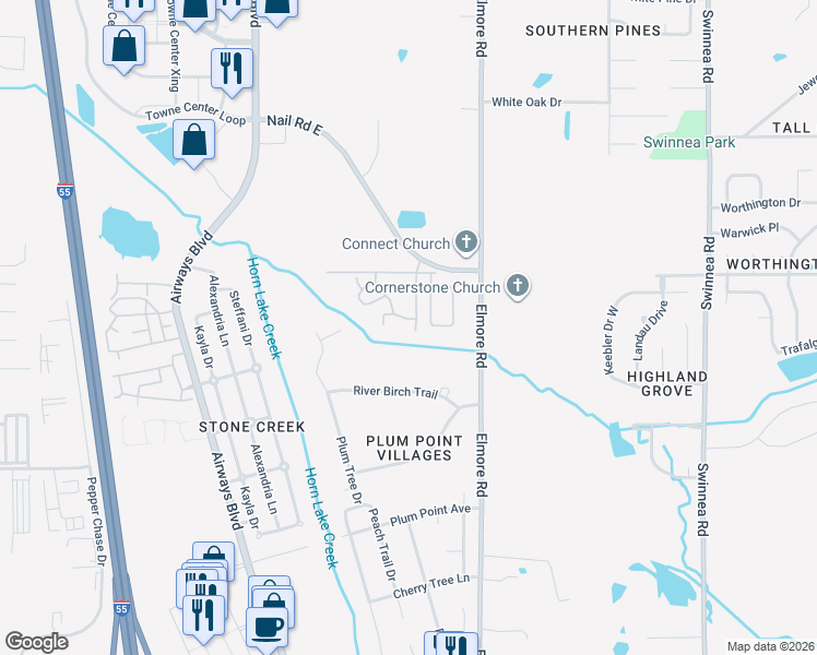 map of restaurants, bars, coffee shops, grocery stores, and more near 385 Nail Road East in Southaven