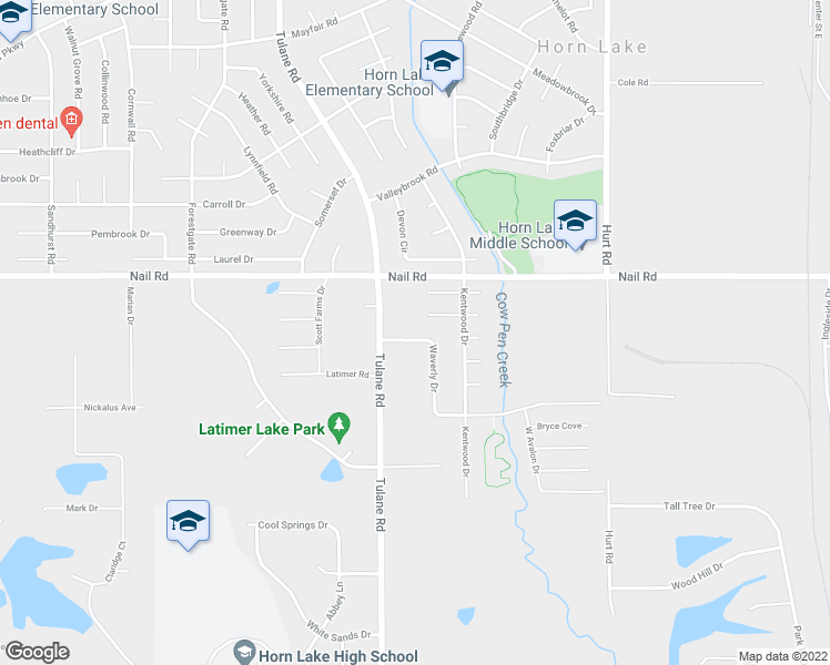 map of restaurants, bars, coffee shops, grocery stores, and more near 2922 Waverly Drive in Horn Lake