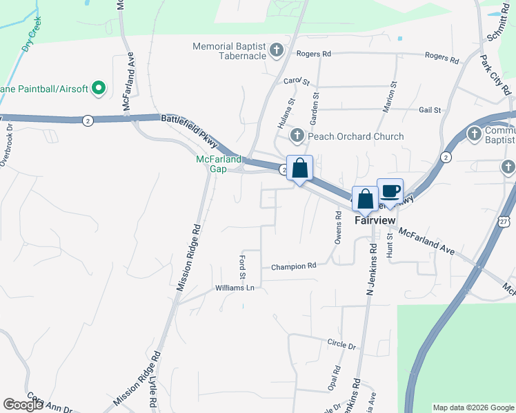 map of restaurants, bars, coffee shops, grocery stores, and more near 32 Mary Street in Rossville