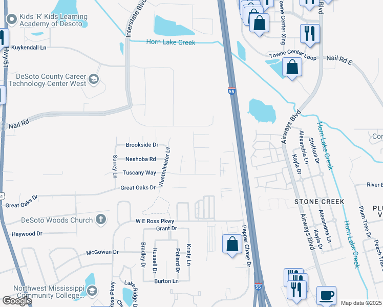 map of restaurants, bars, coffee shops, grocery stores, and more near 5896 Londonberry Cove in Southaven