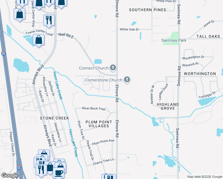 map of restaurants, bars, coffee shops, grocery stores, and more near 5850 Garden Walk South in Southaven