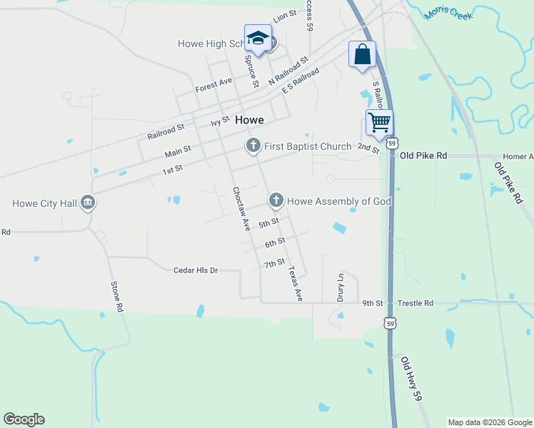 map of restaurants, bars, coffee shops, grocery stores, and more near 21430 4th Street in Howe