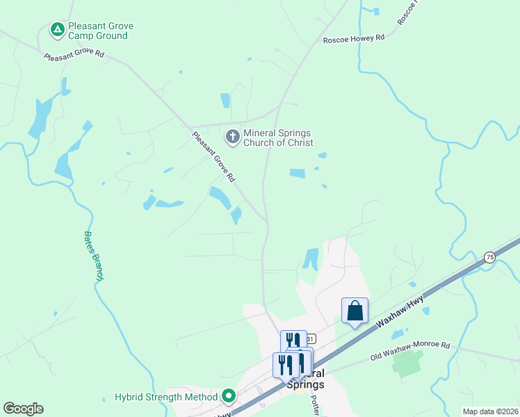 map of restaurants, bars, coffee shops, grocery stores, and more near 4512 Pleasant Grove Road in Waxhaw