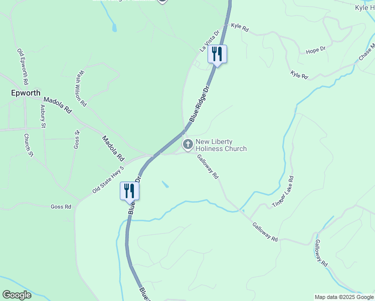 map of restaurants, bars, coffee shops, grocery stores, and more near 65 Beaver Street in Blue Ridge