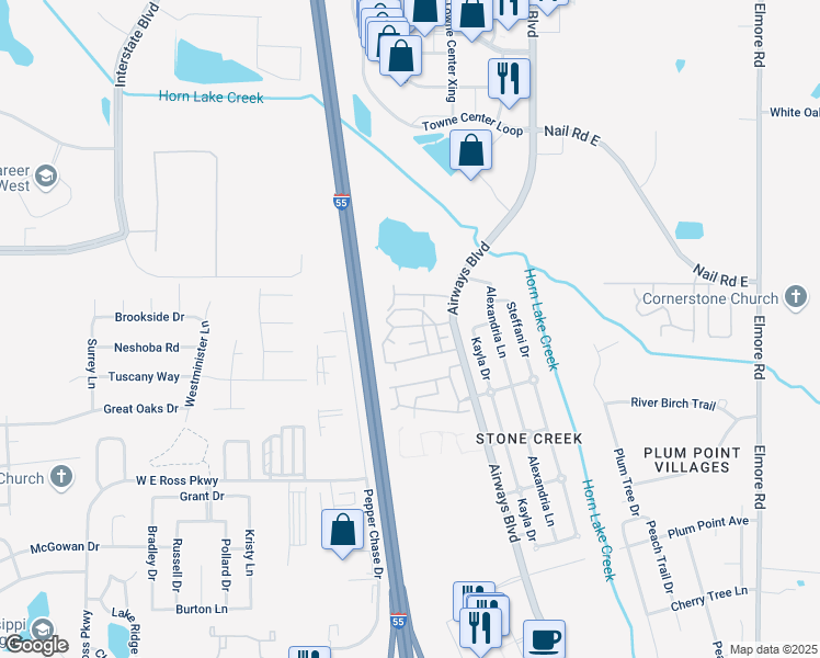 map of restaurants, bars, coffee shops, grocery stores, and more near Unnamed Road in Southaven