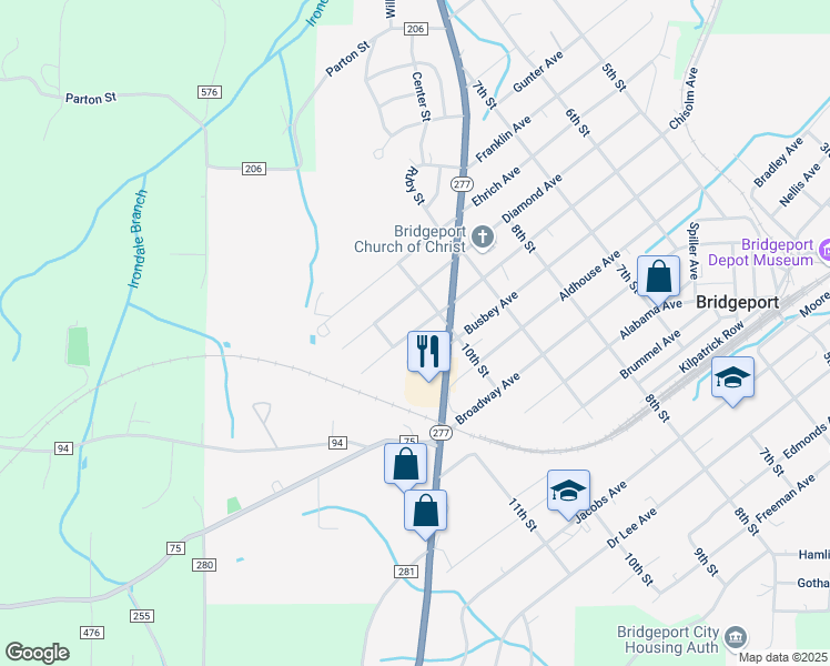 map of restaurants, bars, coffee shops, grocery stores, and more near 1004 Diamond Avenue in Bridgeport
