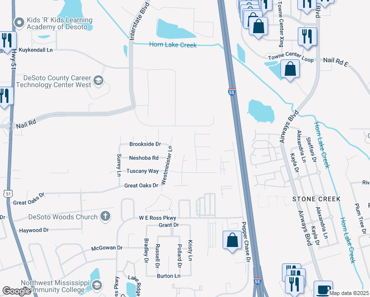 map of restaurants, bars, coffee shops, grocery stores, and more near 5896 Londonberry Cove in Southaven